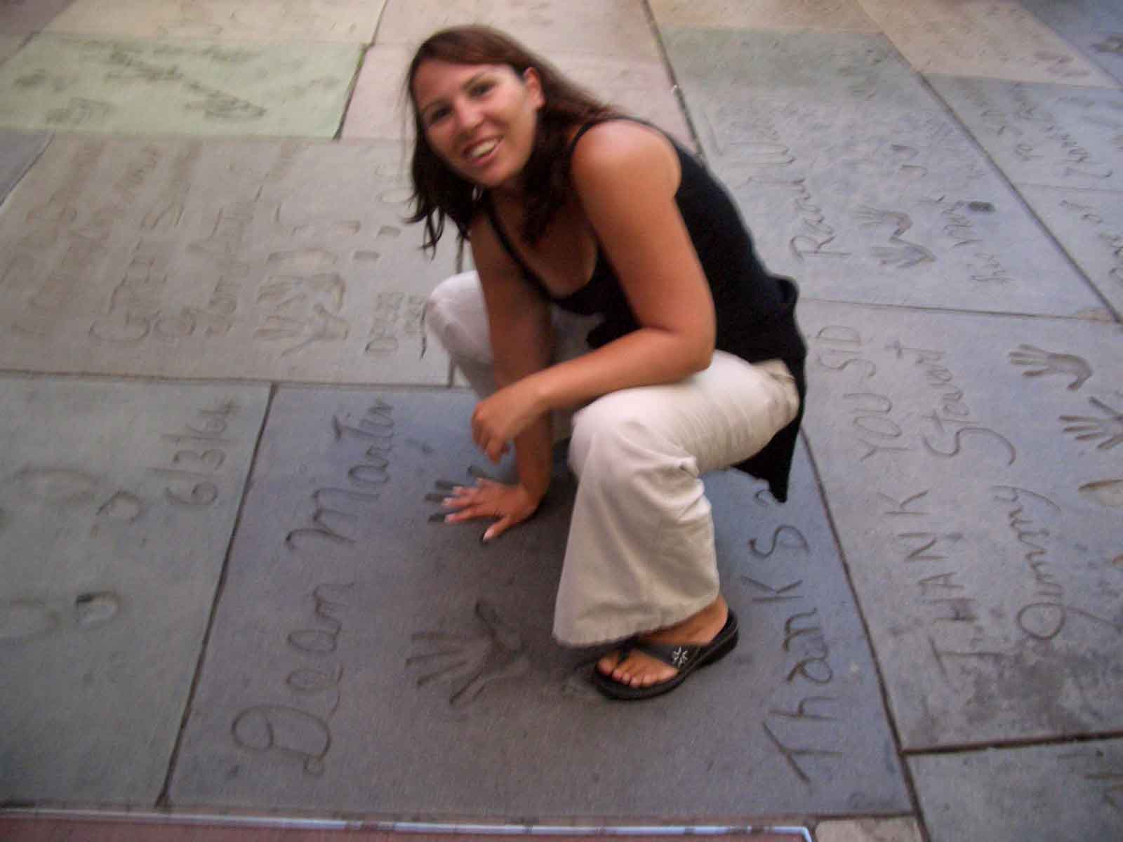 Kerstin at Mann's Chinese Theatre doing the 'Touristy Thing