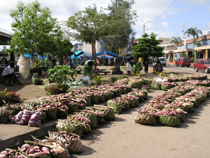 Ready bagged potatoes at Port Vila market - 100% recycleable!