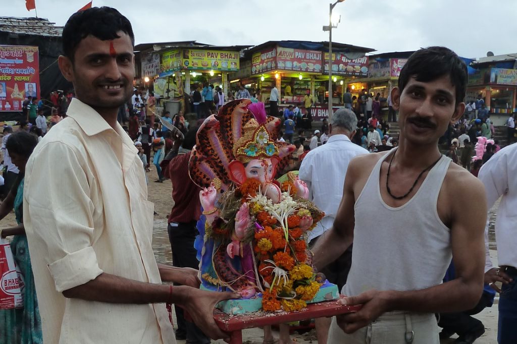 1st Immersion Day, Juhu Chowpatty. It rained so hard, but there were still plenty of ready smiles!