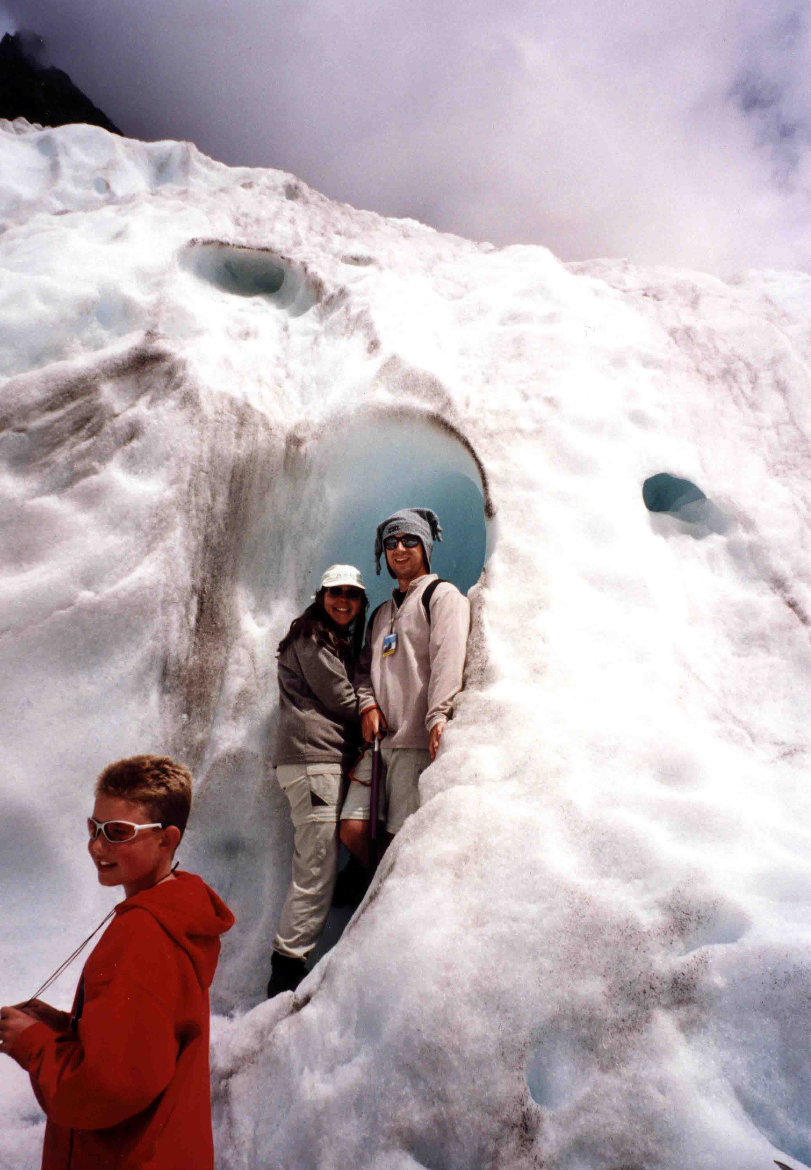 Sue and Nathan in an ice-cave on Franz Josef glacier